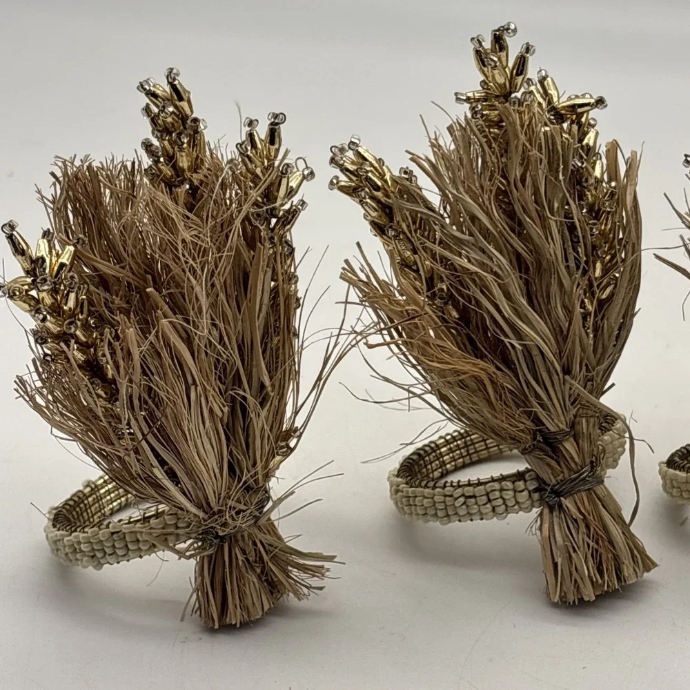 Cynthia Rowley Wheat Napkin Rings SET OF 4 Thanksgiving Harvest Fall Autumn